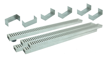 Entwässerungsrinnen Edelstahl superflach Rost Schlitzdesign SET Typ 5, System 35/80